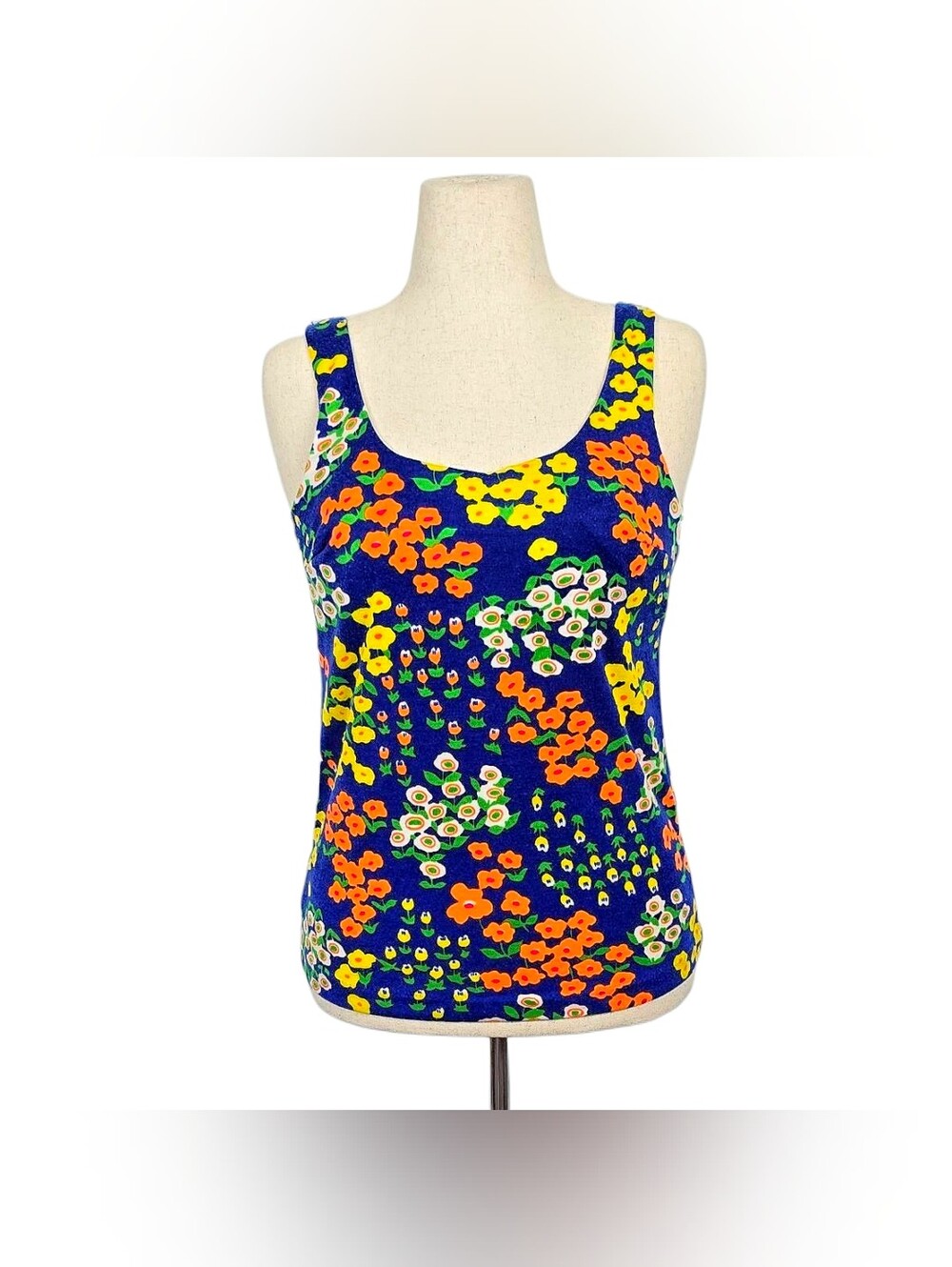 1960s Vintage Shirt 60s Tank Top Flower Power Blouse Built In Bra Small Medium